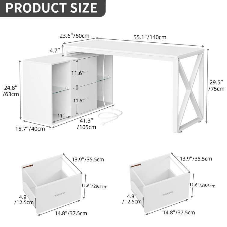 Wrought Studio Jiahao 55'' L Shaped Reversible Desk with Charging 